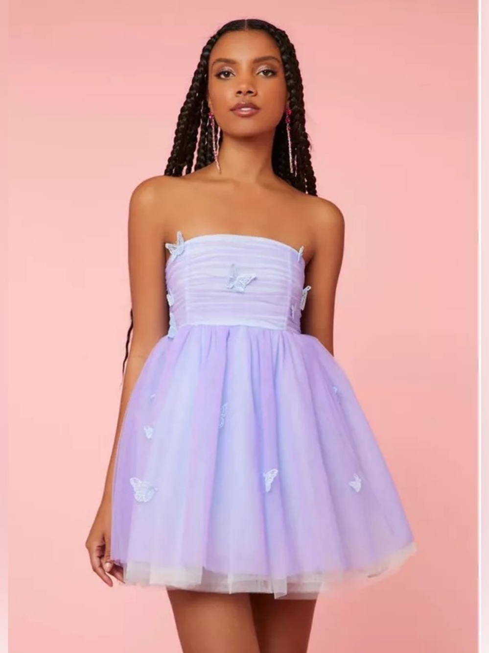 Forever 21 Light Blue & Purple Strapless Butterfly Mini Dress